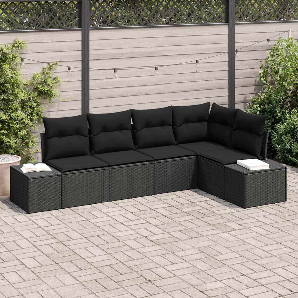 Tuinbankenset met opslag 5 pcs Zwart poly rattan is nu te koop bij PeponiXL, paradijselijk wonen!