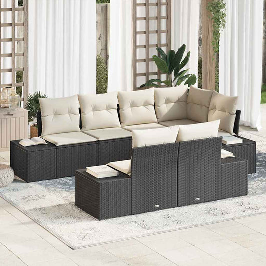 Tuinbankenset met opslag 7 pcs Zwart en Crème poly rattan is nu te koop bij PeponiXL, paradijselijk wonen!
