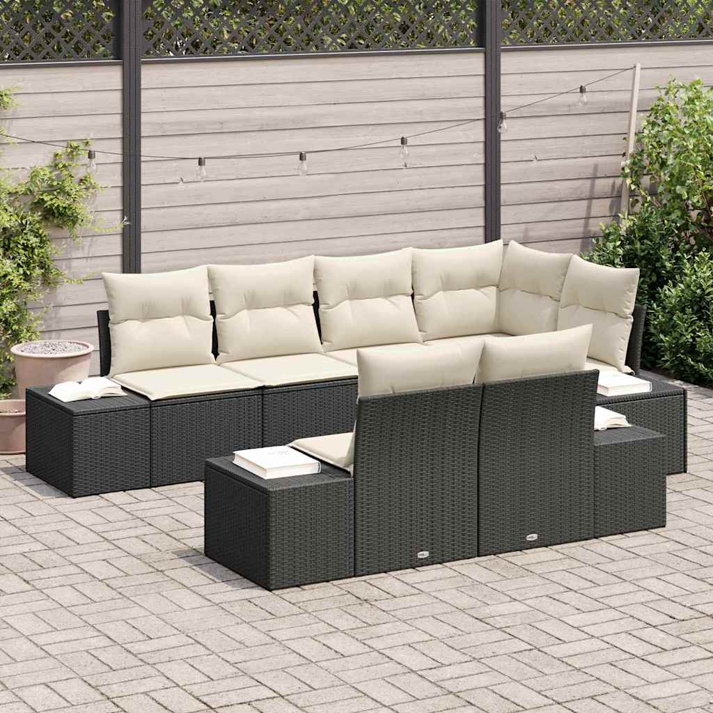 Tuinbankenset met opslag 7 pcs Zwart en Crème poly rattan is nu te koop bij PeponiXL, paradijselijk wonen!