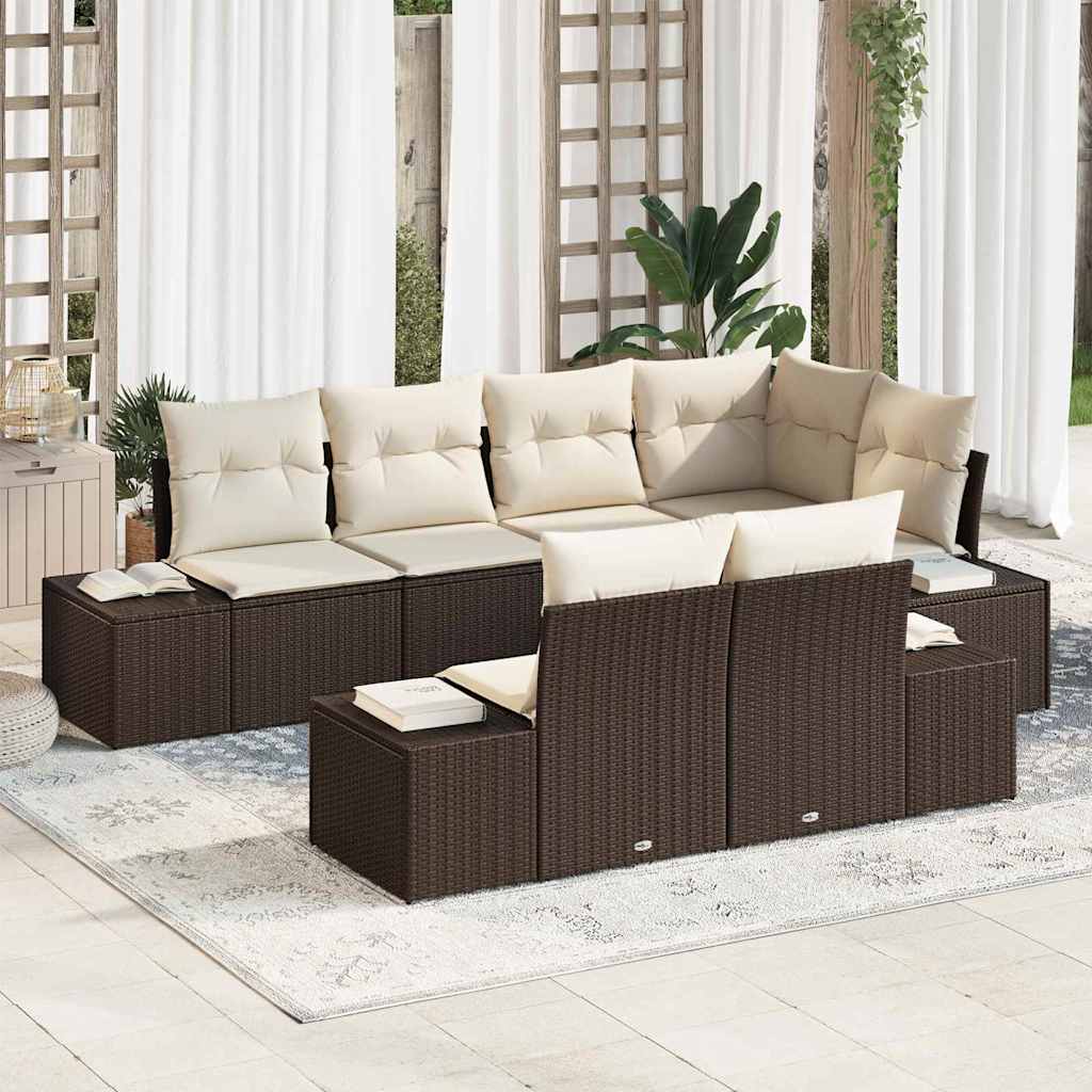 Tuinbankenset met opslag 7 pcs Bruin en Crème poly rattan is nu te koop bij PeponiXL, paradijselijk wonen!