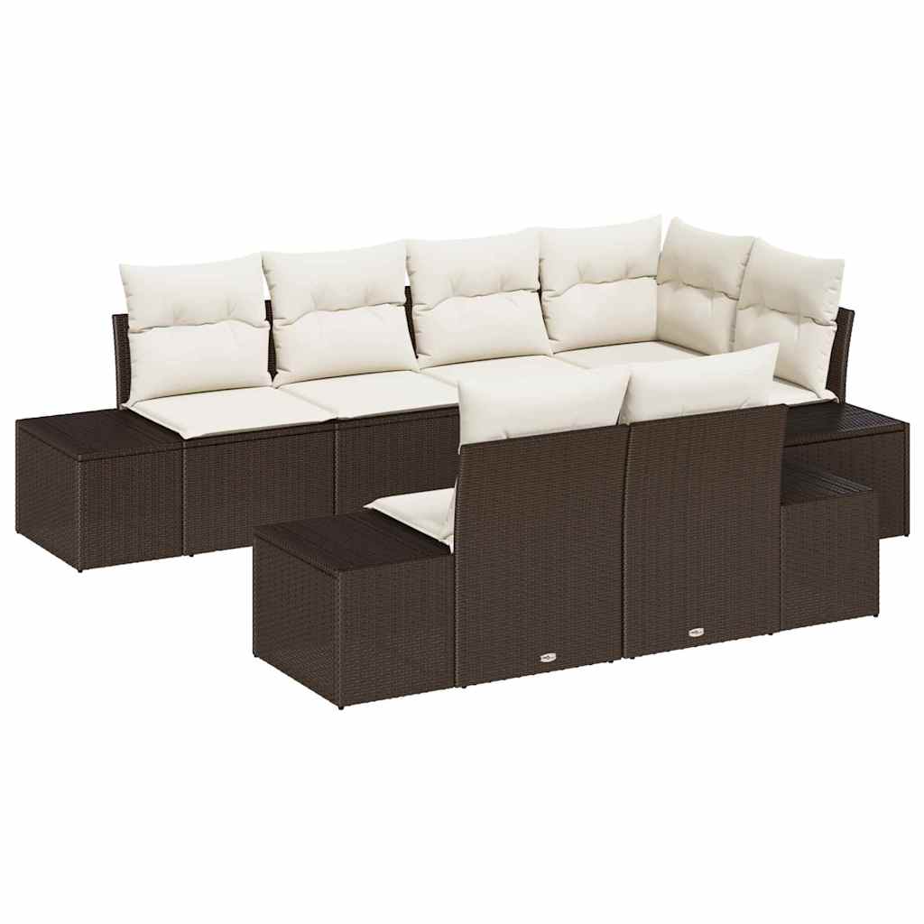 Tuinbankenset met opslag 7 pcs Bruin en Crème poly rattan is nu te koop bij PeponiXL, paradijselijk wonen!