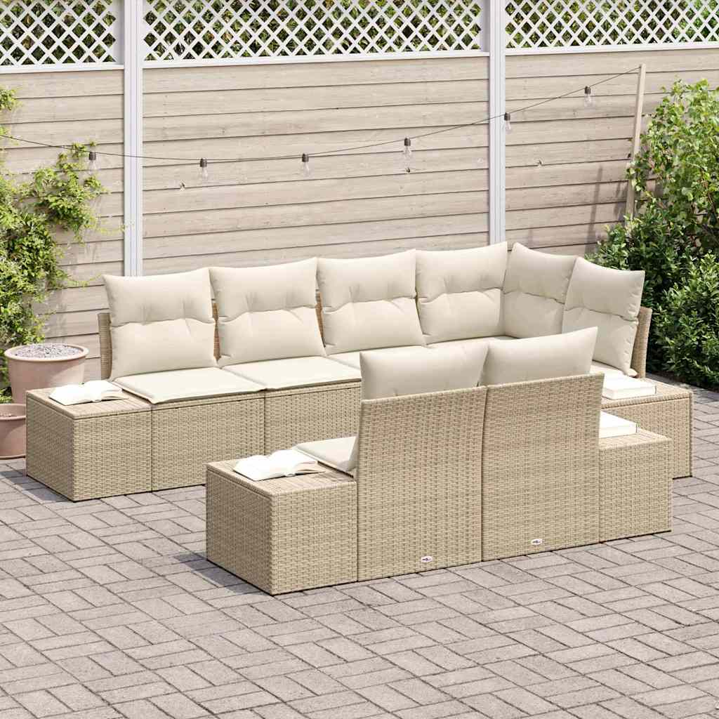 Tuinbankenset met opslag 7 pcs Beige en Crème poly rattan is nu te koop bij PeponiXL, paradijselijk wonen!