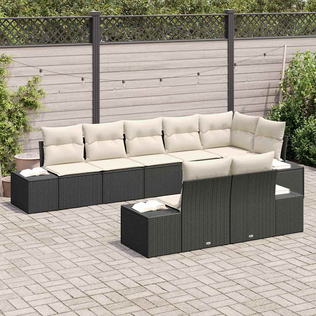 Tuinbankenset met opslag 8 pcs Zwart en Crème Poly riet is nu te koop bij PeponiXL, paradijselijk wonen!