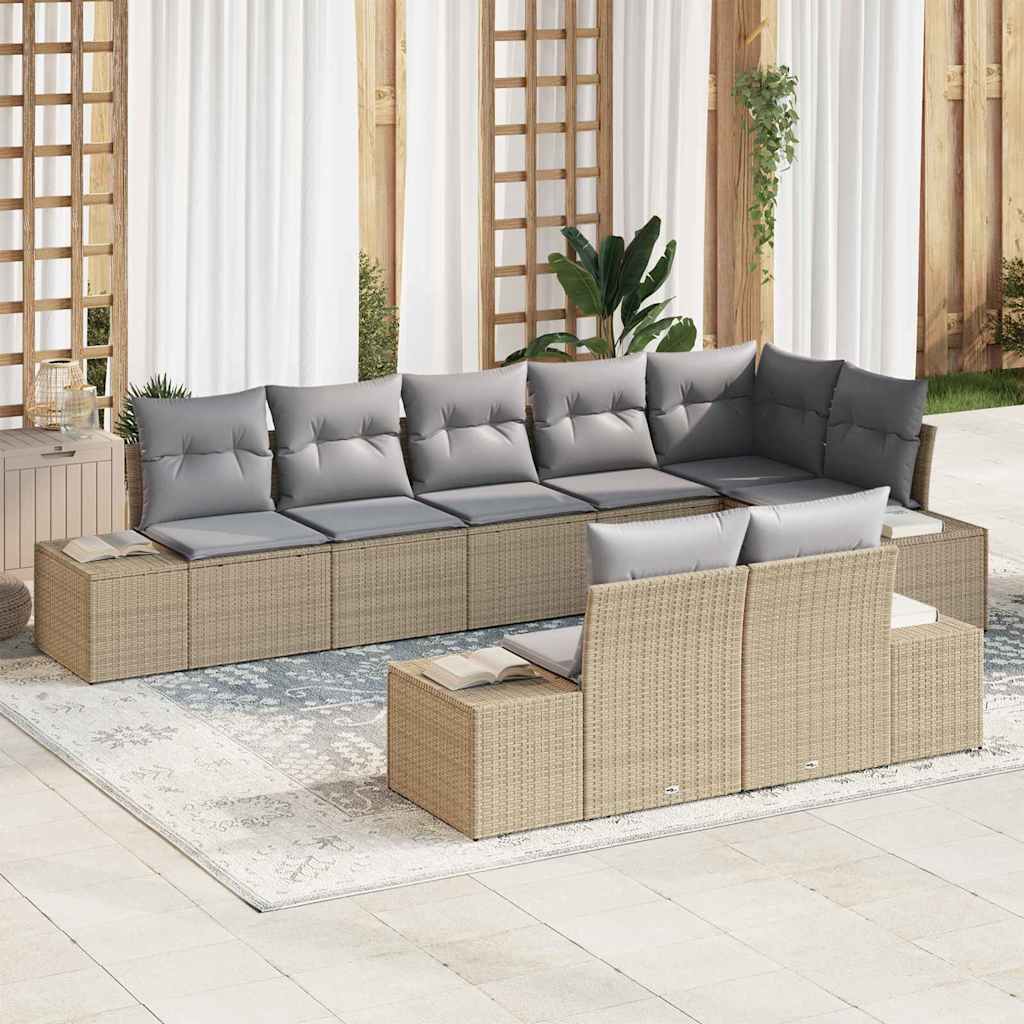 Tuinbankenset met opslag 8 pcs Beige en Licht Grijs Poly riet is nu te koop bij PeponiXL, paradijselijk wonen!