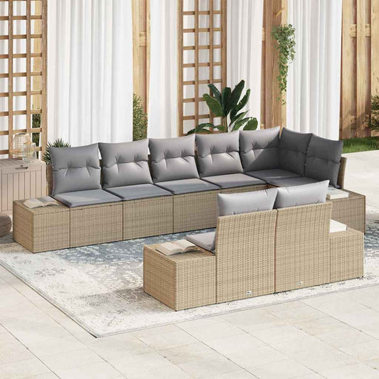 Tuinbankenset met opslag 8 pcs Beige en Licht Grijs Poly riet is nu te koop bij PeponiXL, paradijselijk wonen!