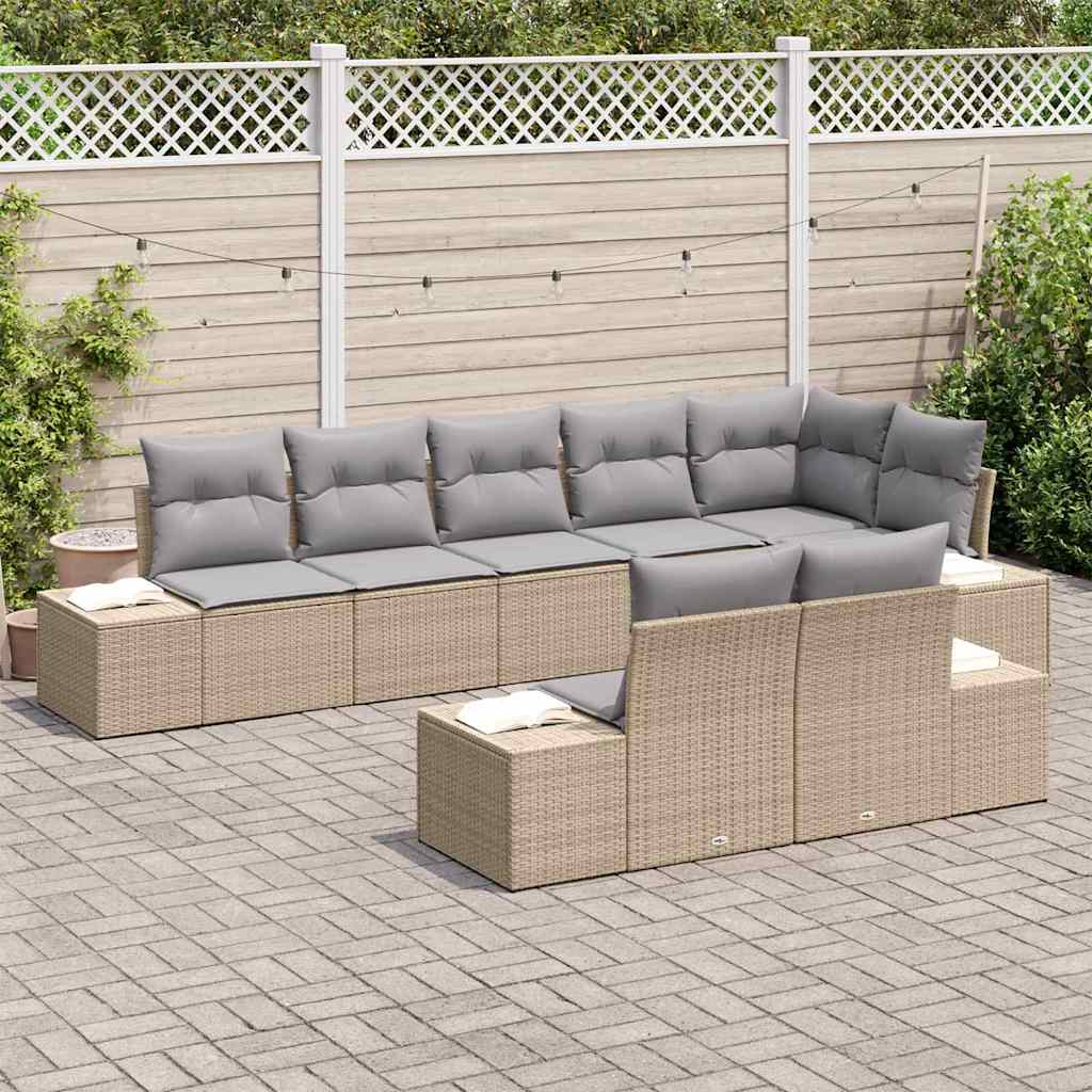 Tuinbankenset met opslag 8 pcs Beige en Licht Grijs Poly riet is nu te koop bij PeponiXL, paradijselijk wonen!