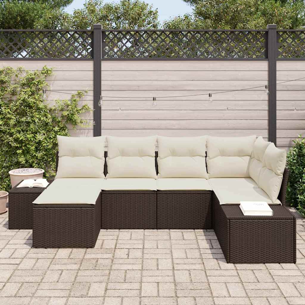 Tuin Sofa Set met kussen 6 pcs Bruin en Crème poly rattan is nu te koop bij PeponiXL, paradijselijk wonen!