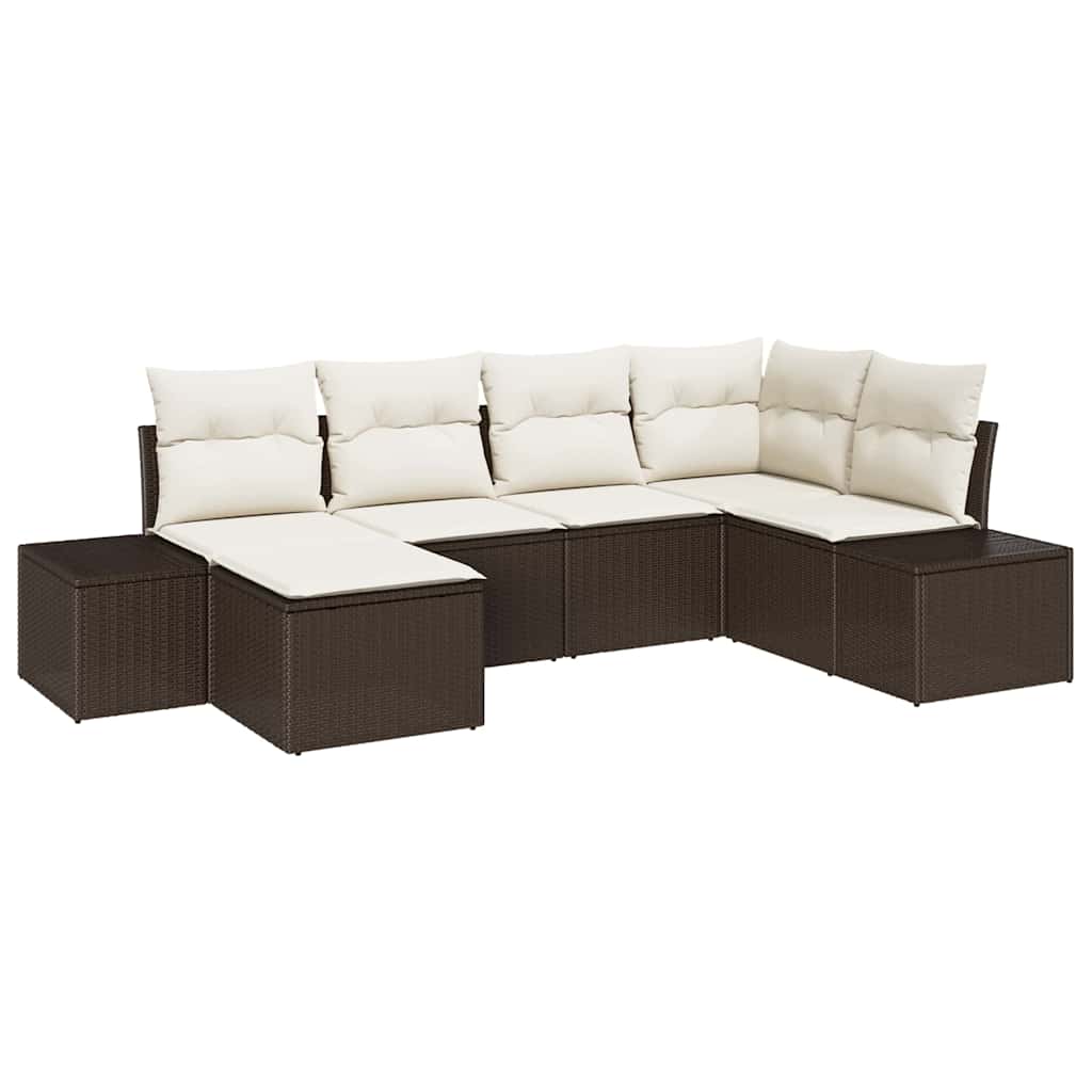 Tuin Sofa Set met kussen 6 pcs Bruin en Crème poly rattan is nu te koop bij PeponiXL, paradijselijk wonen!