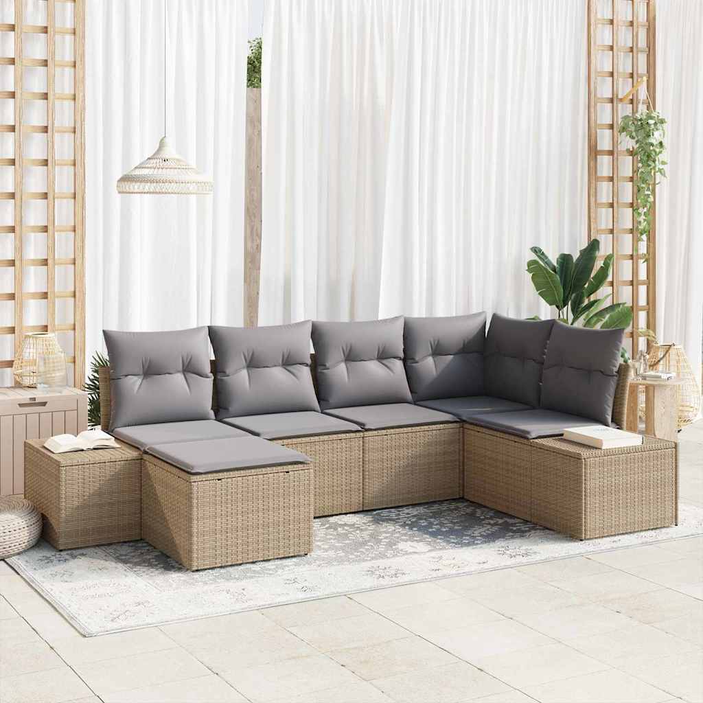 Tuin Sofa Set met kussen 6 pcs Beige en Licht Grijs poly rattan is nu te koop bij PeponiXL, paradijselijk wonen!