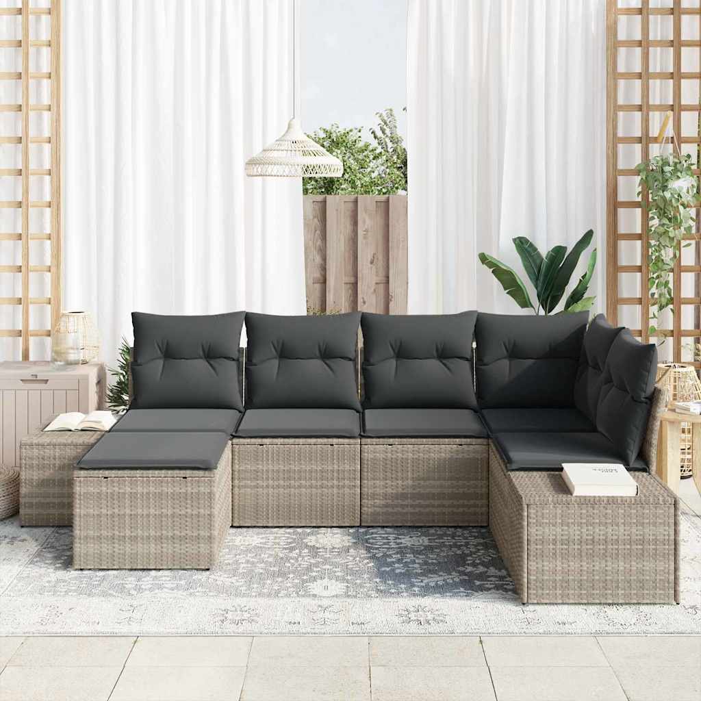 Tuin Sofa Set met kussen 6 pcs Lichtgrijs poly rattan is nu te koop bij PeponiXL, paradijselijk wonen!