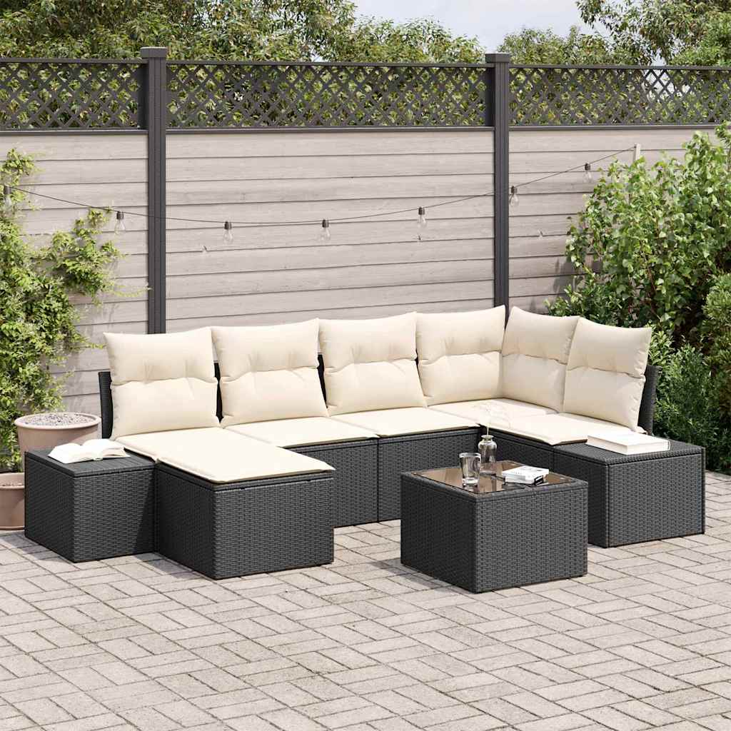 Tuin Sofa Set met kussen 6 pcs Zwart en Crème poly rattan is nu te koop bij PeponiXL, paradijselijk wonen!
