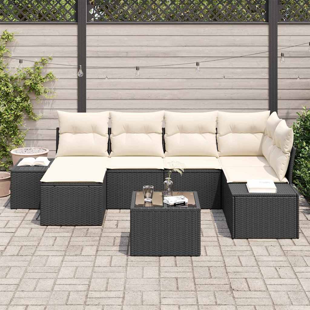 Tuin Sofa Set met kussen 6 pcs Zwart en Crème poly rattan is nu te koop bij PeponiXL, paradijselijk wonen!