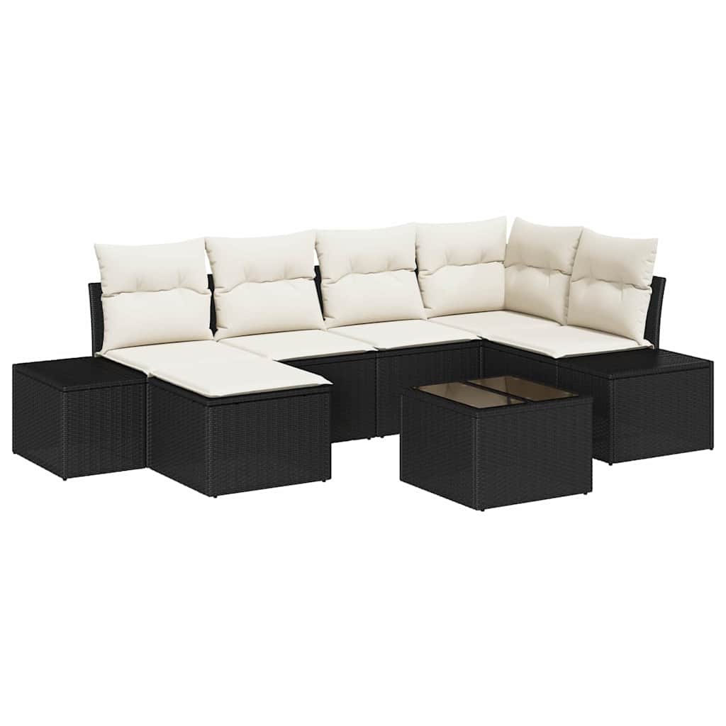 Tuin Sofa Set met kussen 6 pcs Zwart en Crème poly rattan is nu te koop bij PeponiXL, paradijselijk wonen!
