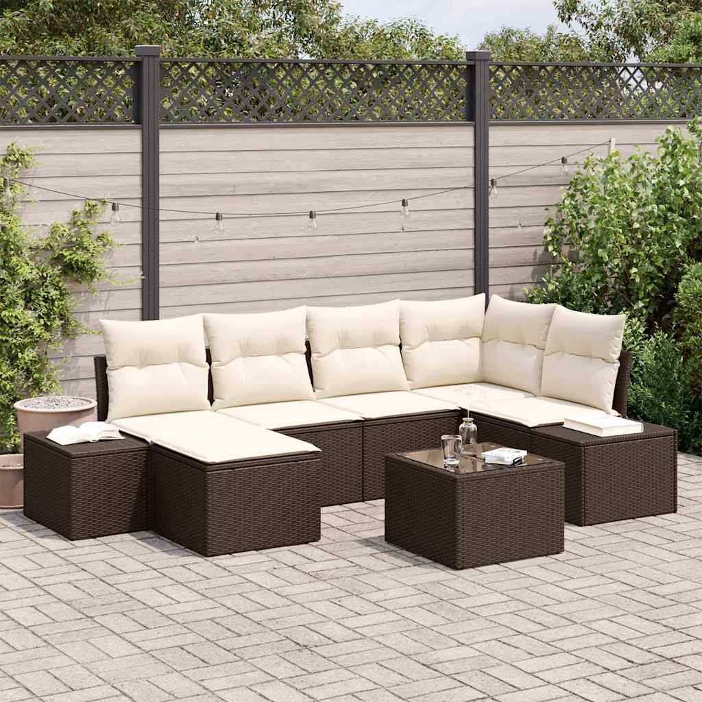 Tuin Sofa Set met kussen 6 pcs Bruin en Crème poly rattan is nu te koop bij PeponiXL, paradijselijk wonen!
