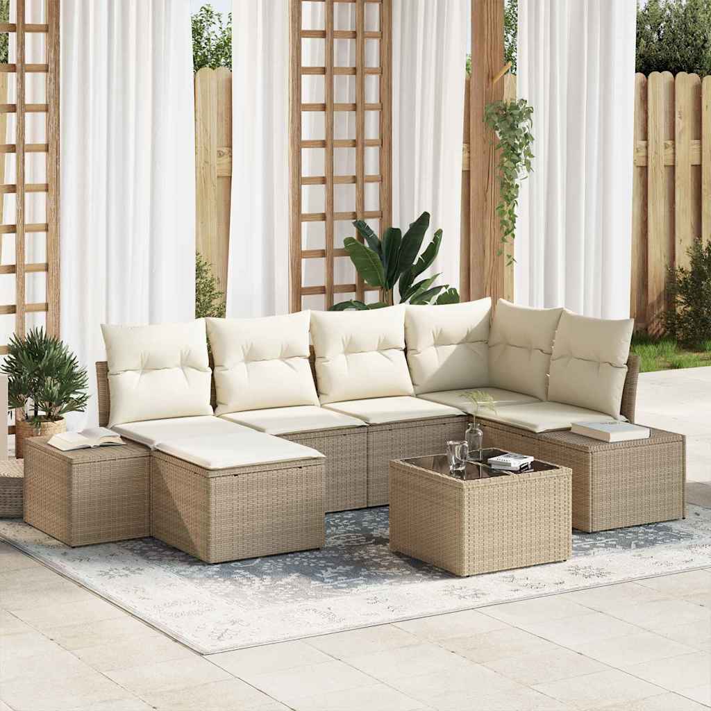 Tuin Sofa Set met kussen 6 pcs Beige en Crème poly rattan is nu te koop bij PeponiXL, paradijselijk wonen!