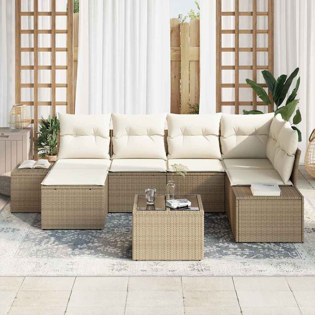 Tuin Sofa Set met kussen 6 pcs Beige en Crème poly rattan is nu te koop bij PeponiXL, paradijselijk wonen!