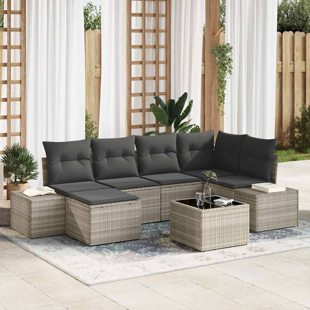 Tuin Sofa Set met kussen 6 pcs Lichtgrijs poly rattan is nu te koop bij PeponiXL, paradijselijk wonen!