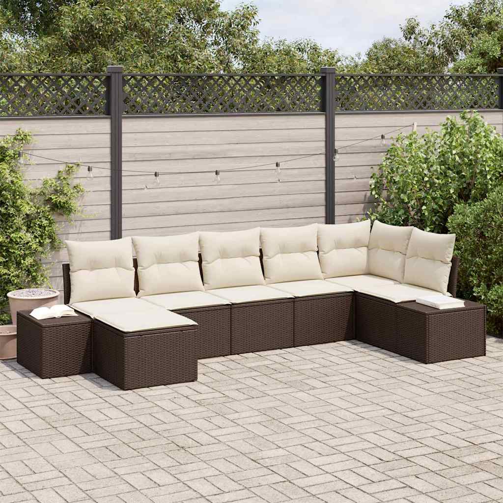 Tuin Sofa Set met kussen met opslag 7 pcs Bruin Poly riet is nu te koop bij PeponiXL, paradijselijk wonen!