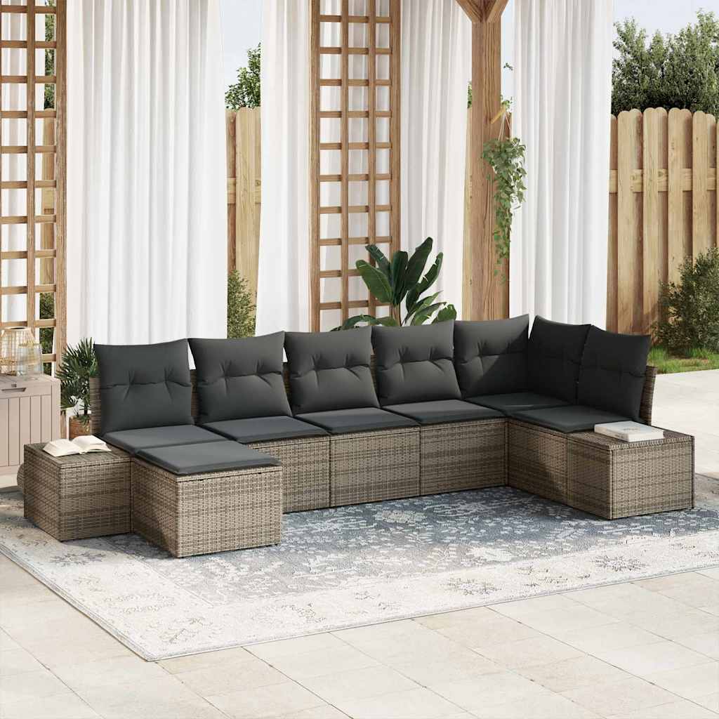 Tuin Sofa Set met kussen met opslag 7 pcs Grijs Poly riet is nu te koop bij PeponiXL, paradijselijk wonen!
