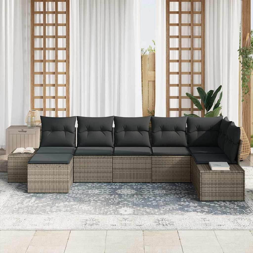 Tuin Sofa Set met kussen met opslag 7 pcs Grijs Poly riet is nu te koop bij PeponiXL, paradijselijk wonen!