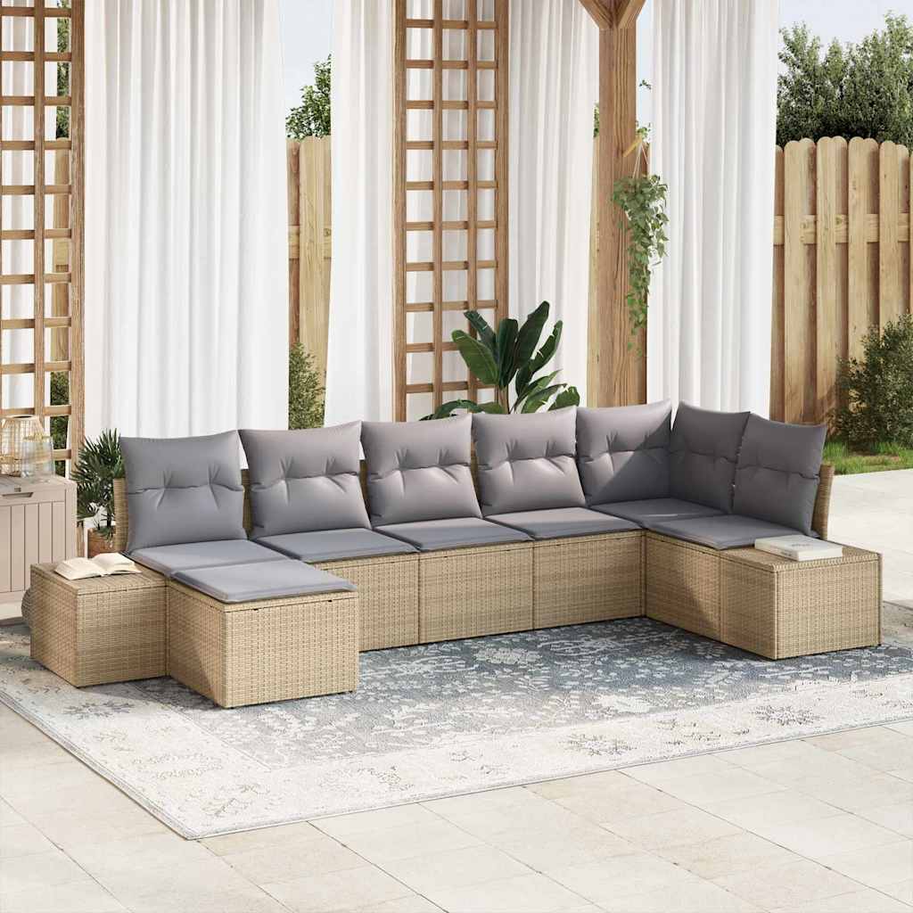 Tuin Sofa Set met kussen met opslag 7 pcs Beige poly rattan is nu te koop bij PeponiXL, paradijselijk wonen!