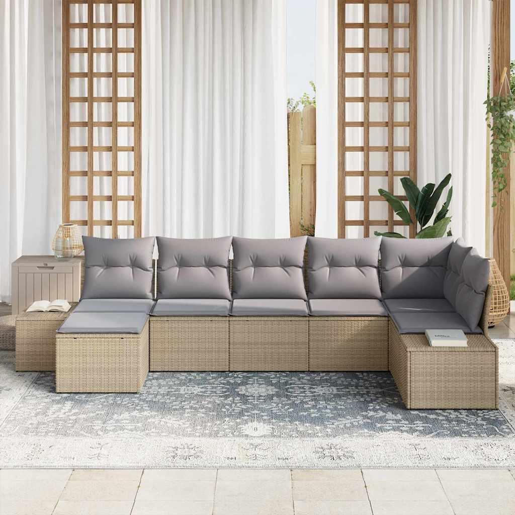 Tuin Sofa Set met kussen met opslag 7 pcs Beige poly rattan is nu te koop bij PeponiXL, paradijselijk wonen!