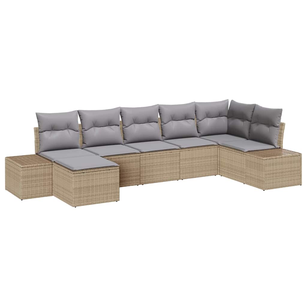 Tuin Sofa Set met kussen met opslag 7 pcs Beige poly rattan is nu te koop bij PeponiXL, paradijselijk wonen!