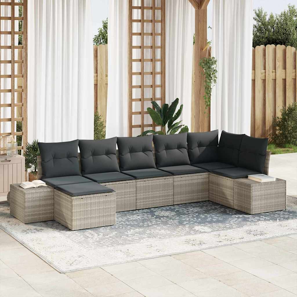 Tuin Sofa Set met kussen 7 pcs Lichtgrijs poly rattan is nu te koop bij PeponiXL, paradijselijk wonen!