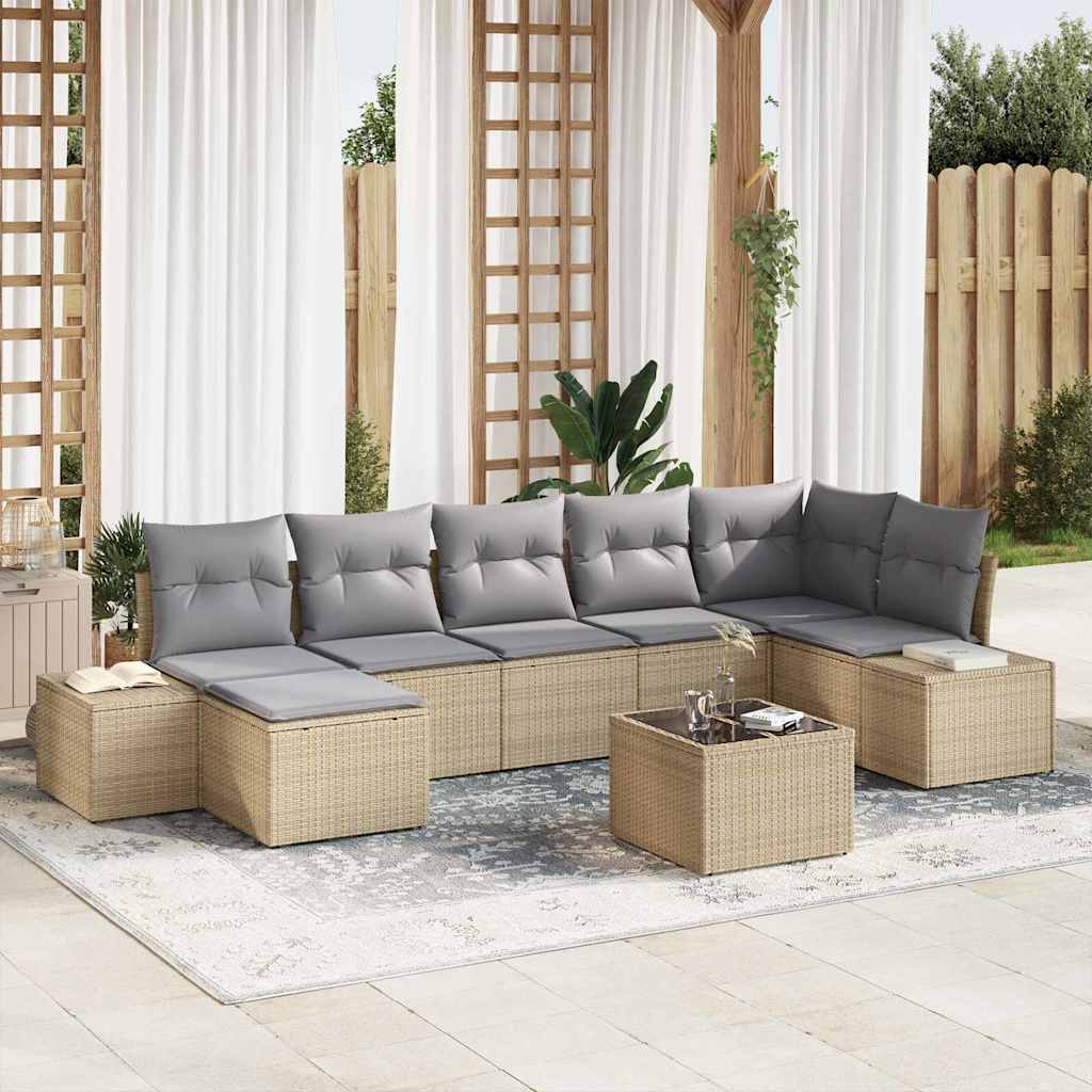Tuin Sofa Set met kussen met opslag 7 pcs Beige poly rattan is nu te koop bij PeponiXL, paradijselijk wonen!