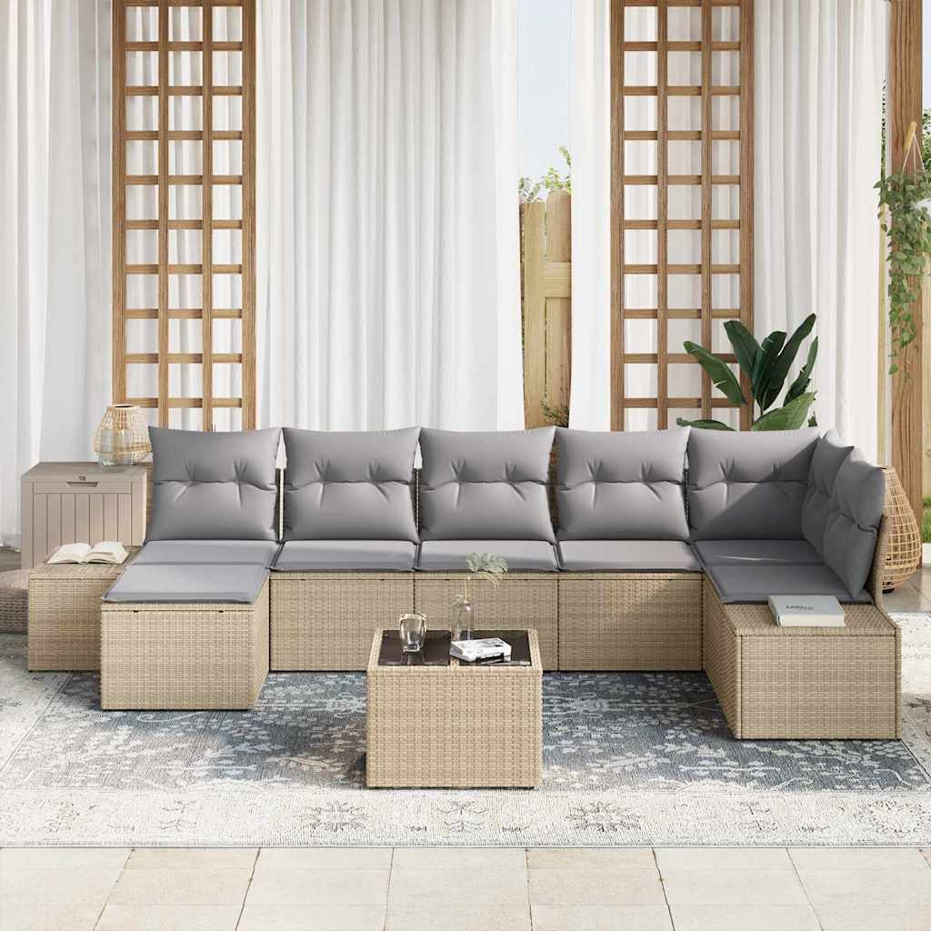 Tuin Sofa Set met kussen met opslag 7 pcs Beige poly rattan is nu te koop bij PeponiXL, paradijselijk wonen!