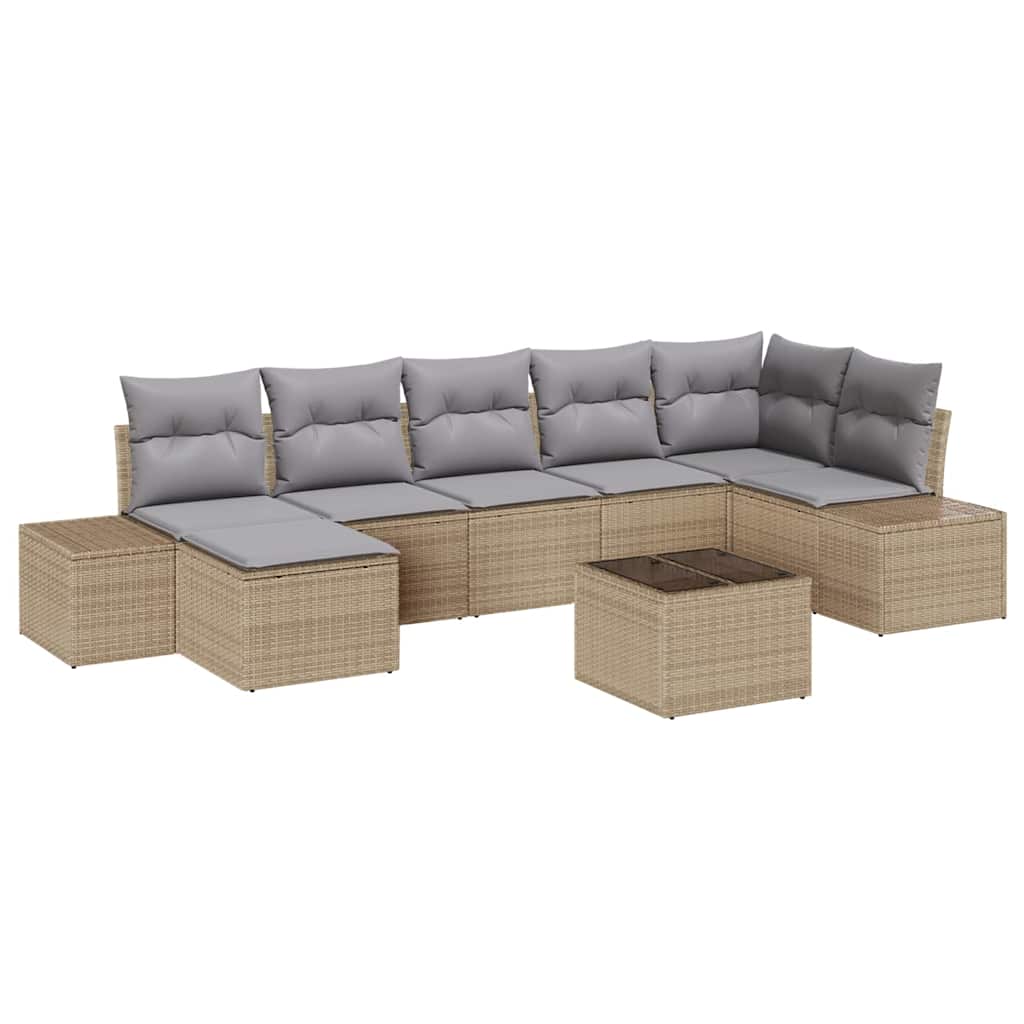 Tuin Sofa Set met kussen met opslag 7 pcs Beige poly rattan is nu te koop bij PeponiXL, paradijselijk wonen!