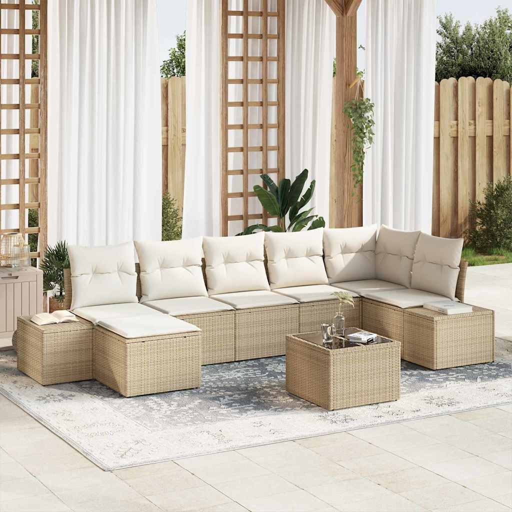 Tuin Sofa Set met kussen met opslag 7 pcs Beige poly rattan is nu te koop bij PeponiXL, paradijselijk wonen!