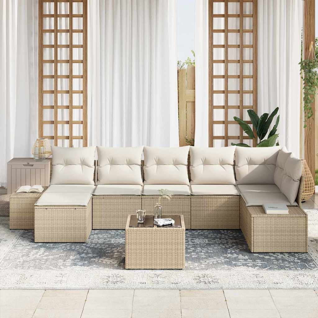 Tuin Sofa Set met kussen met opslag 7 pcs Beige poly rattan is nu te koop bij PeponiXL, paradijselijk wonen!