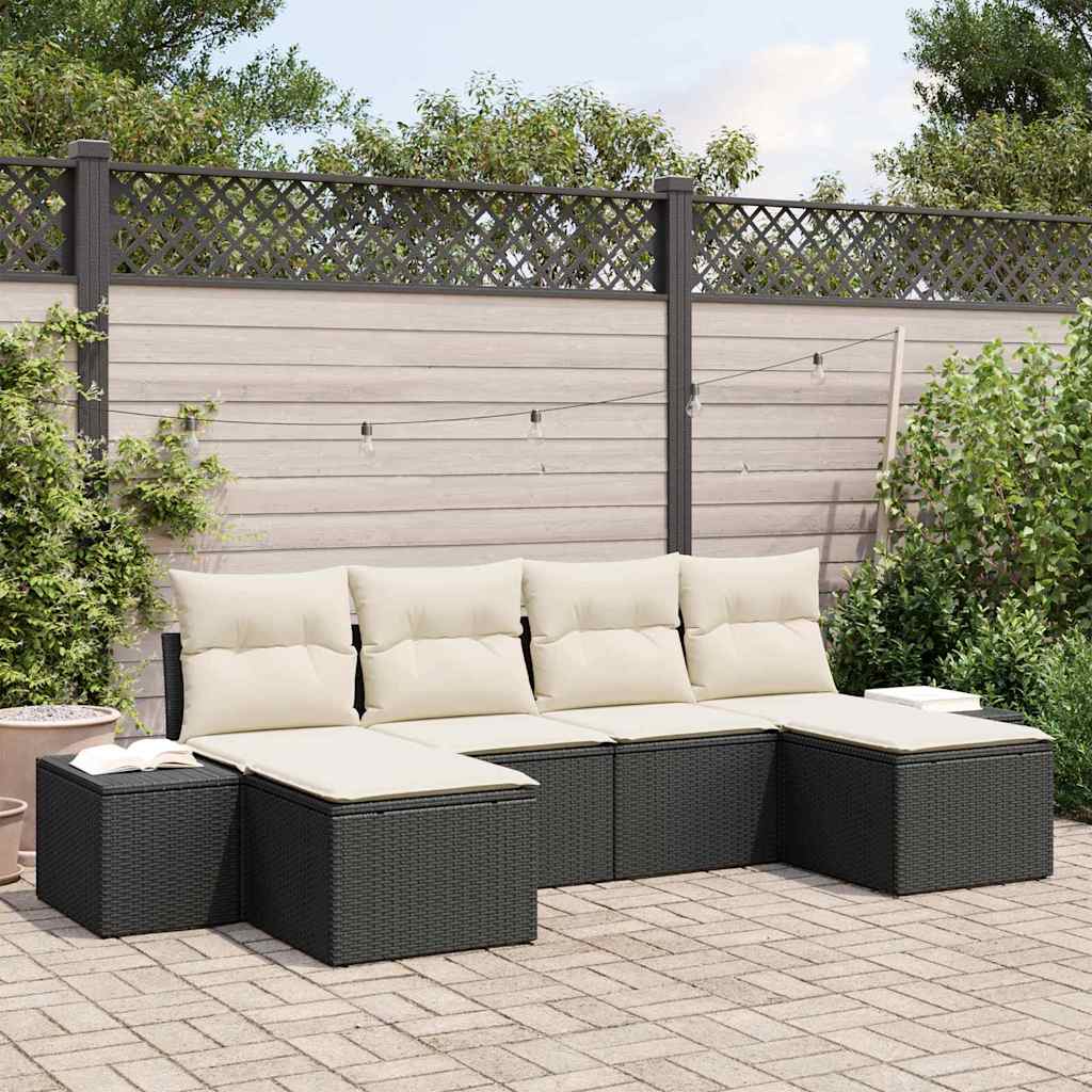 Tuin Sofa Set met kussen 4 pcs Zwart en Crème poly rattan is nu te koop bij PeponiXL, paradijselijk wonen!