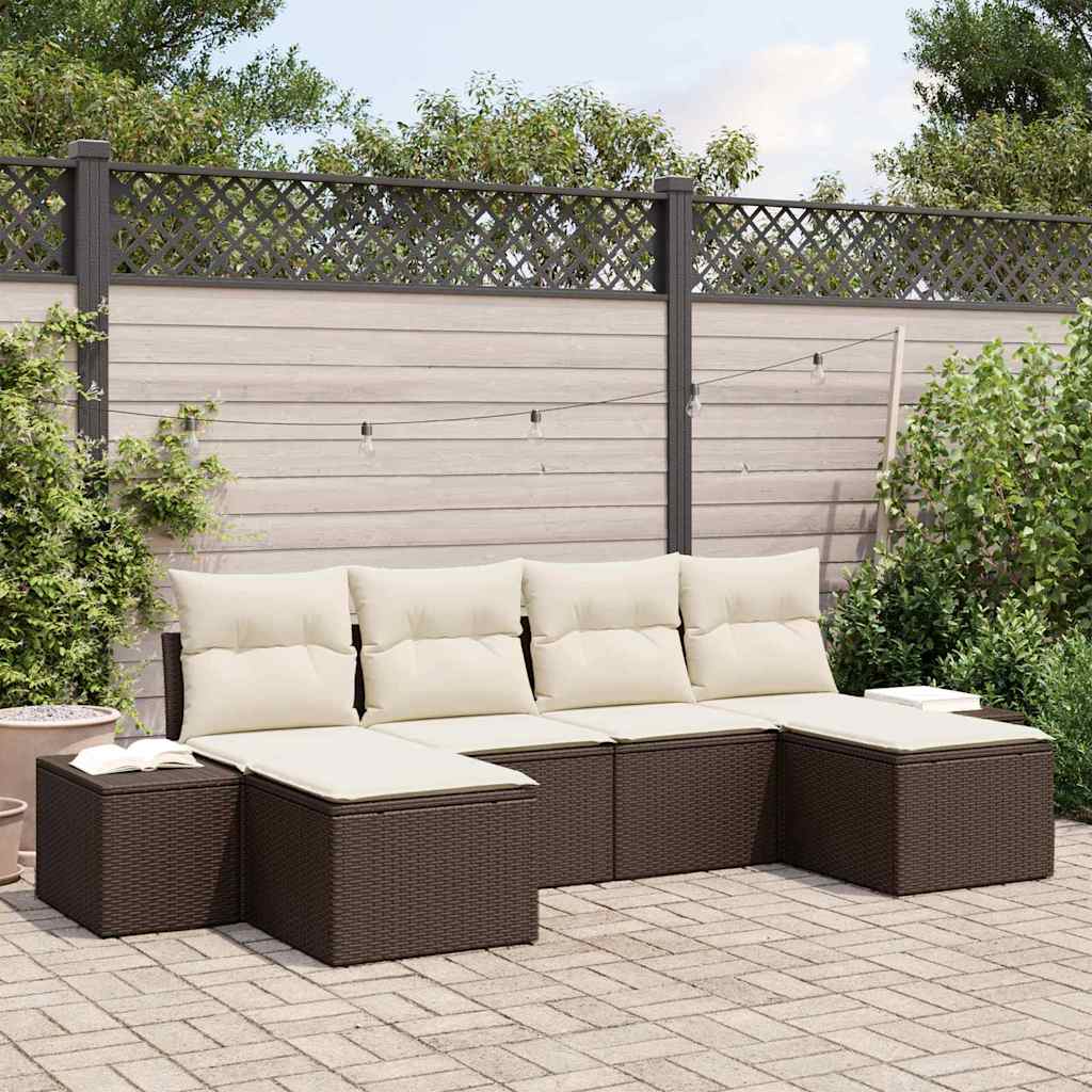 Tuin Sofa Set met kussen 4 pcs Bruin en Crème poly rattan is nu te koop bij PeponiXL, paradijselijk wonen!