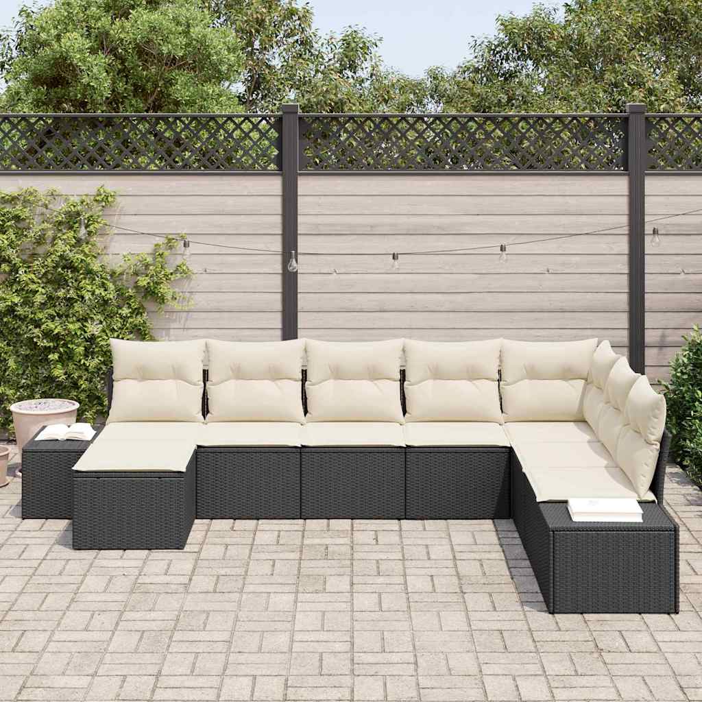 Tuin Sofa Set met kussen 8 pcs Zwart en Crème poly rattan is nu te koop bij PeponiXL, paradijselijk wonen!