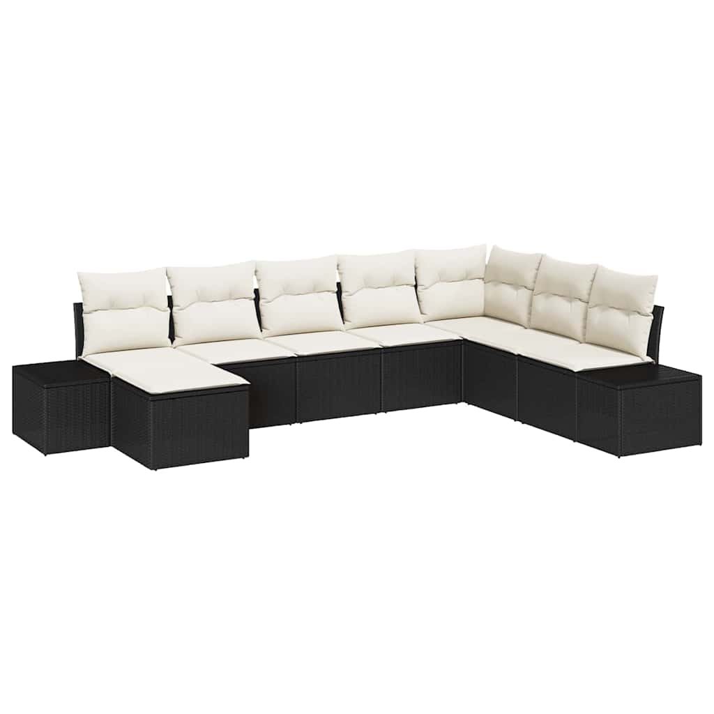 Tuin Sofa Set met kussen 8 pcs Zwart en Crème poly rattan is nu te koop bij PeponiXL, paradijselijk wonen!