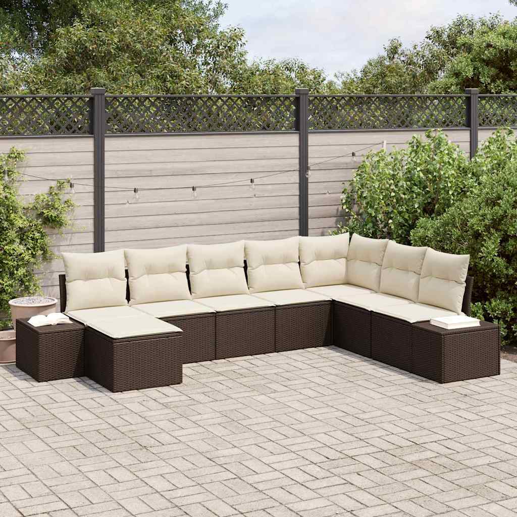 Tuin Sofa Set met kussen 8 pcs Bruin en Crème poly rattan is nu te koop bij PeponiXL, paradijselijk wonen!
