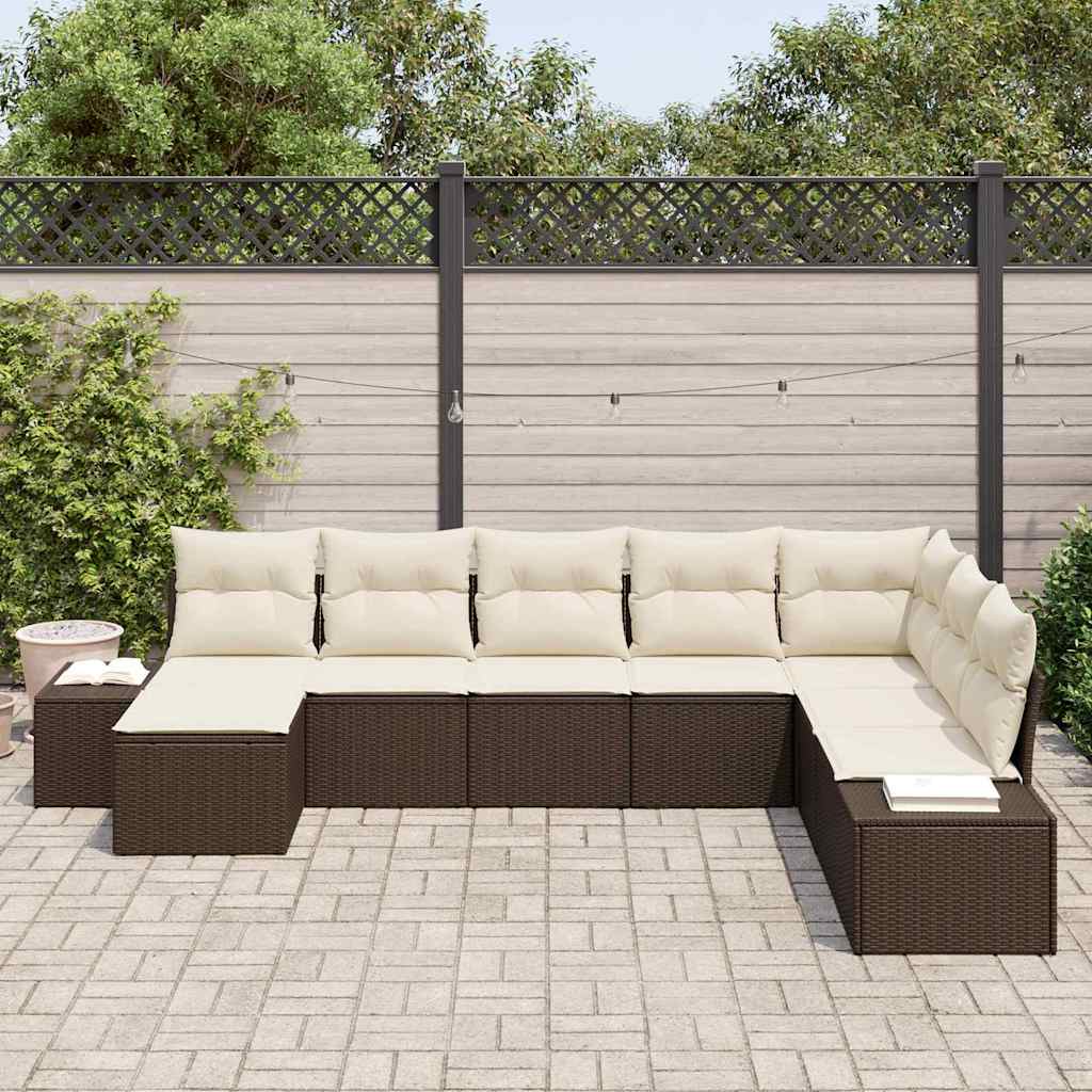 Tuin Sofa Set met kussen 8 pcs Bruin en Crème poly rattan is nu te koop bij PeponiXL, paradijselijk wonen!