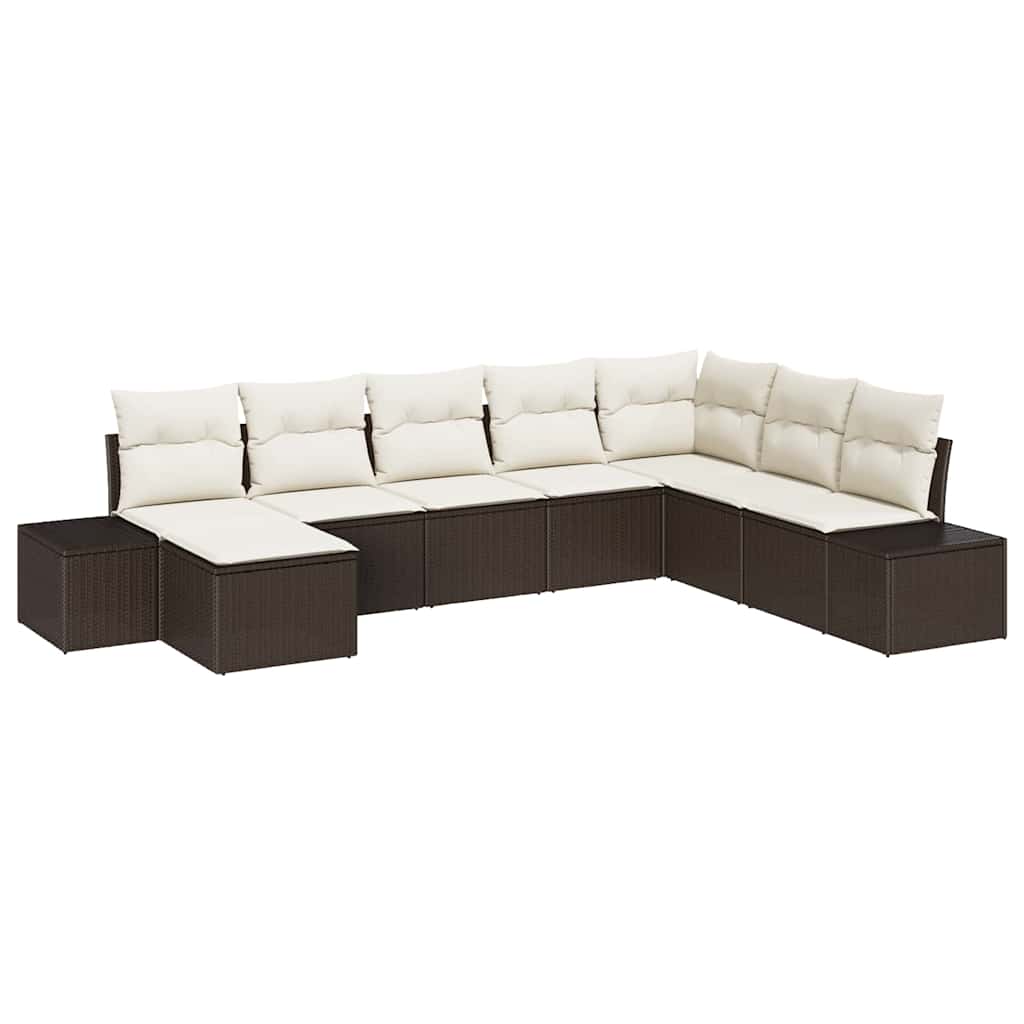 Tuin Sofa Set met kussen 8 pcs Bruin en Crème poly rattan is nu te koop bij PeponiXL, paradijselijk wonen!