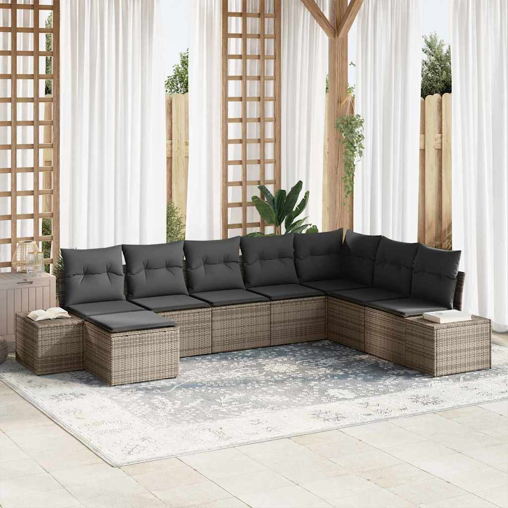 Tuin Sofa Set met kussen met opslag 8 pcs Grijs poly rattan is nu te koop bij PeponiXL, paradijselijk wonen!
