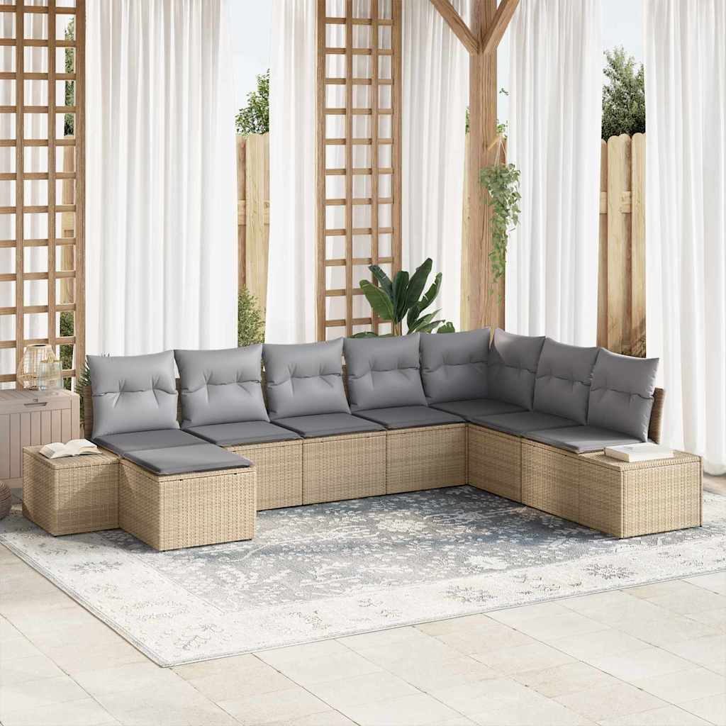Tuin Sofa Set met kussen 8 pcs Beige en Licht Grijs poly rattan is nu te koop bij PeponiXL, paradijselijk wonen!