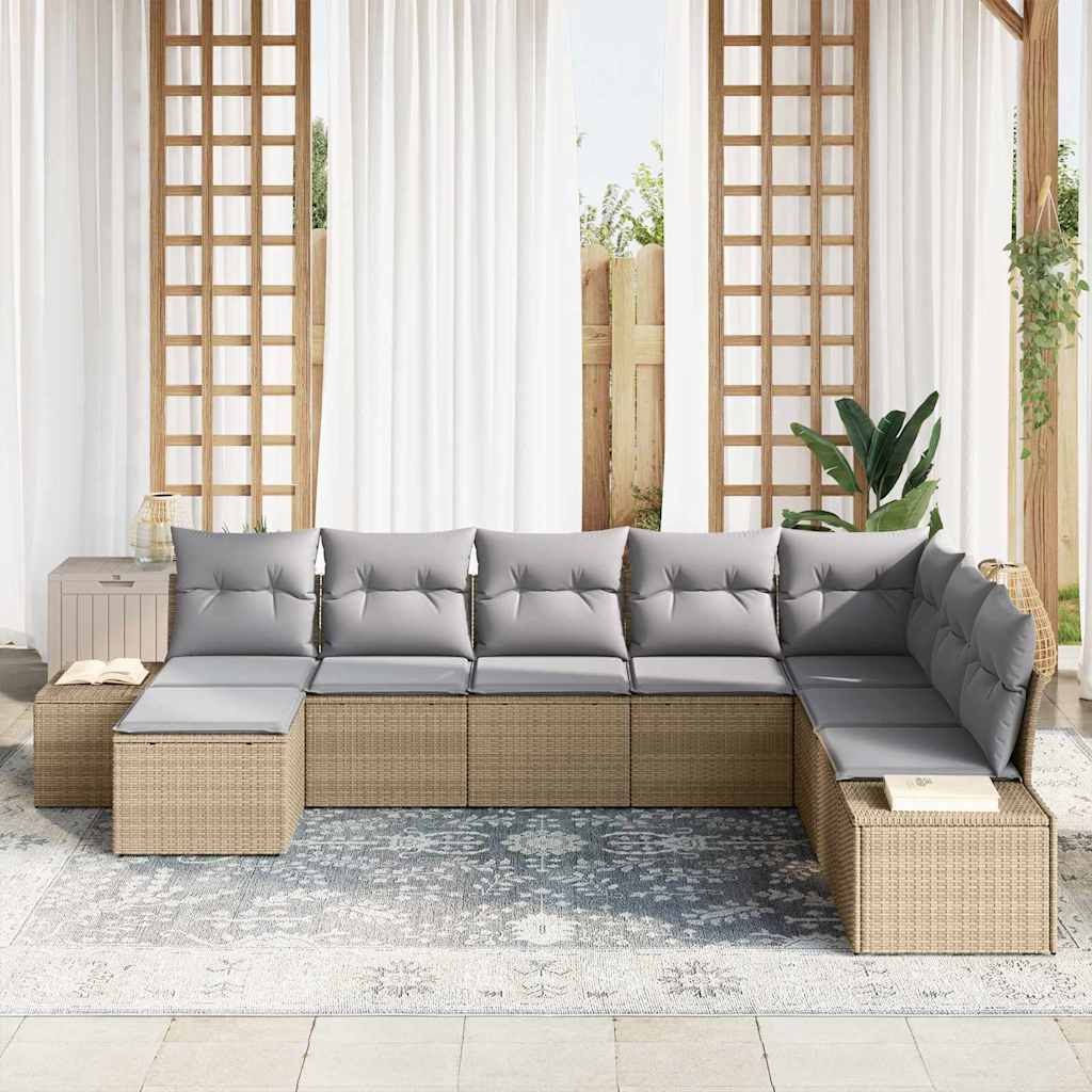 Tuin Sofa Set met kussen 8 pcs Beige en Licht Grijs poly rattan is nu te koop bij PeponiXL, paradijselijk wonen!