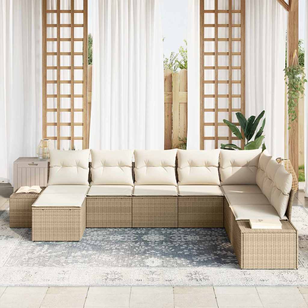 Tuin Sofa Set met kussen 8 pcs Beige en Crème poly rattan is nu te koop bij PeponiXL, paradijselijk wonen!