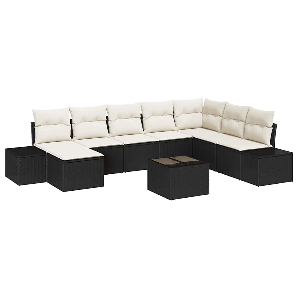Tuin Sofa Set met kussen 8 pcs Zwart en Crème poly rattan is nu te koop bij PeponiXL, paradijselijk wonen!