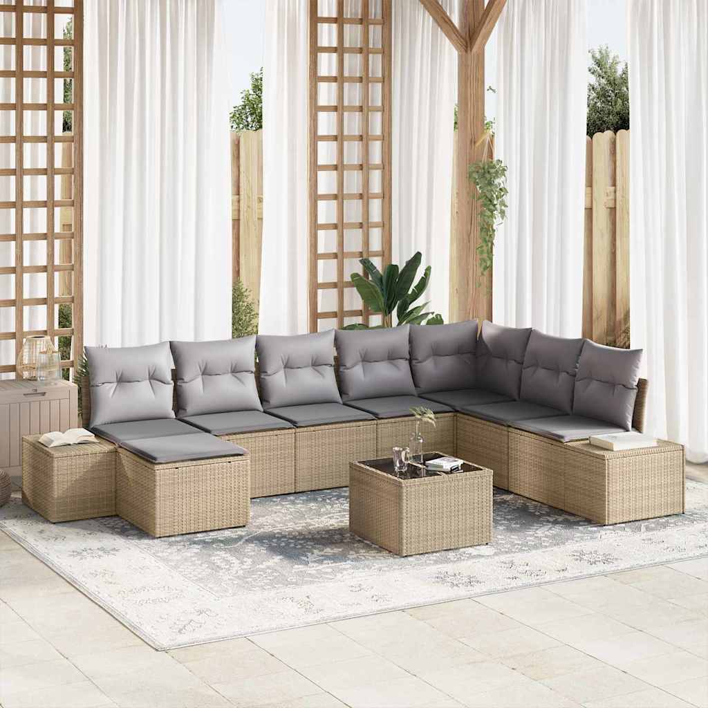 Tuin Sofa Set met kussen 8 pcs Beige en Lichtgrijs poly rattan is nu te koop bij PeponiXL, paradijselijk wonen!