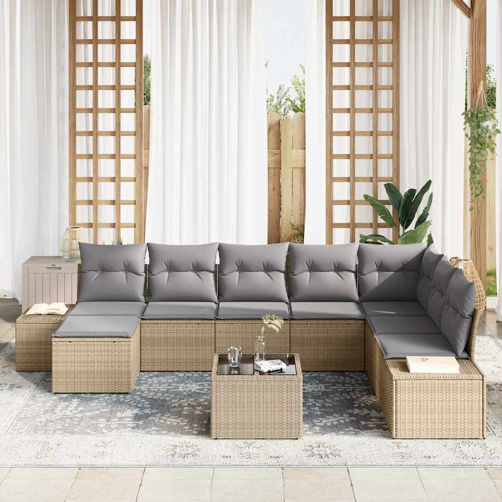 Tuin Sofa Set met kussen 8 pcs Beige en Lichtgrijs poly rattan is nu te koop bij PeponiXL, paradijselijk wonen!