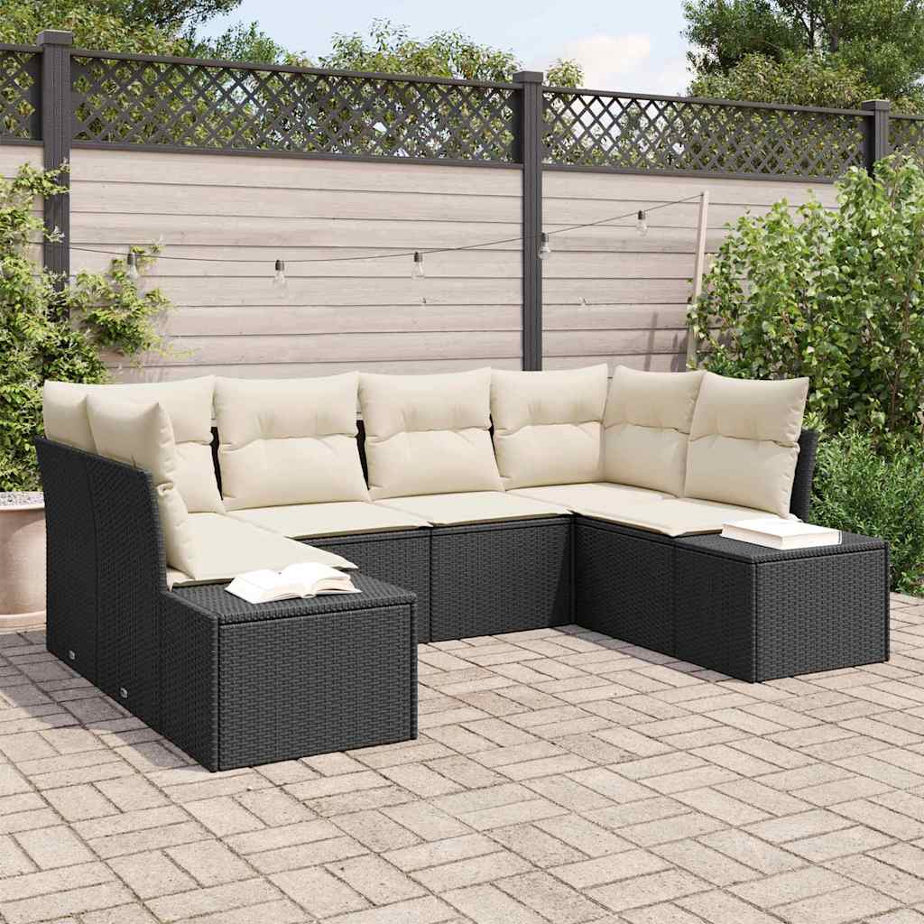 Tuinbankenset met opslag 6 pcs Zwart en Crème Poly riet is nu te koop bij PeponiXL, paradijselijk wonen!