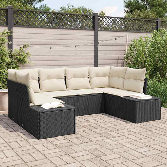 Tuinbankenset met opslag 6 pcs Zwart en Crème Poly riet is nu te koop bij PeponiXL, paradijselijk wonen!