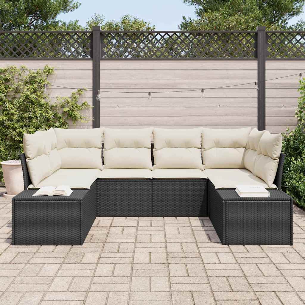 Tuinbankenset met opslag 6 pcs Zwart en Crème Poly riet is nu te koop bij PeponiXL, paradijselijk wonen!